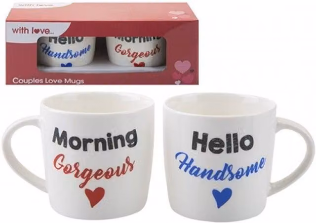 KDMD Couples Ceramic Mug Set of 2 in White Patterned Design