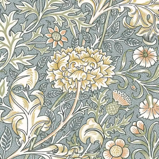 William Morris At Home Double Bough Fabric in Bluebird Pink, Blue and Multicolour