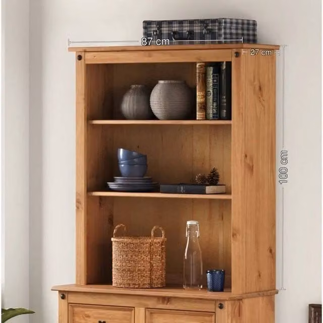 FORGEVIO Small Rustic Pine Dresser Top Shelving Buffet Topper in Natural Brown