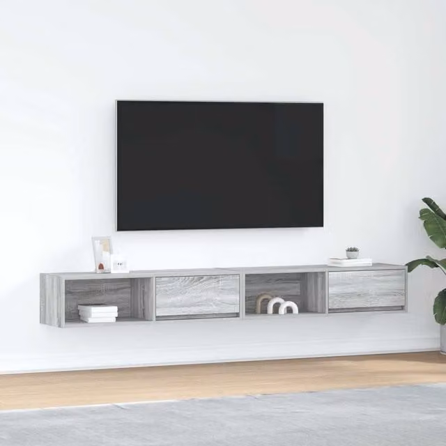 Berkfield Home Set of 2 Modern Grey Sonoma Wall Mounted TV Cabinets, W/D/H: 100 x 31 x 25.5 cm – 1