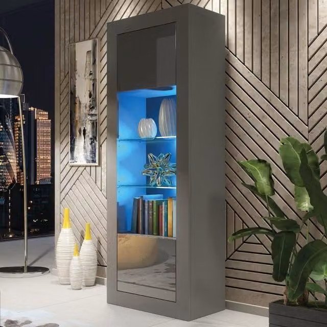 Creative Furniture Modern Grey Display Cabinet with LED Lighting, W/D/H: 170 x 35 x 63 cm – 1
