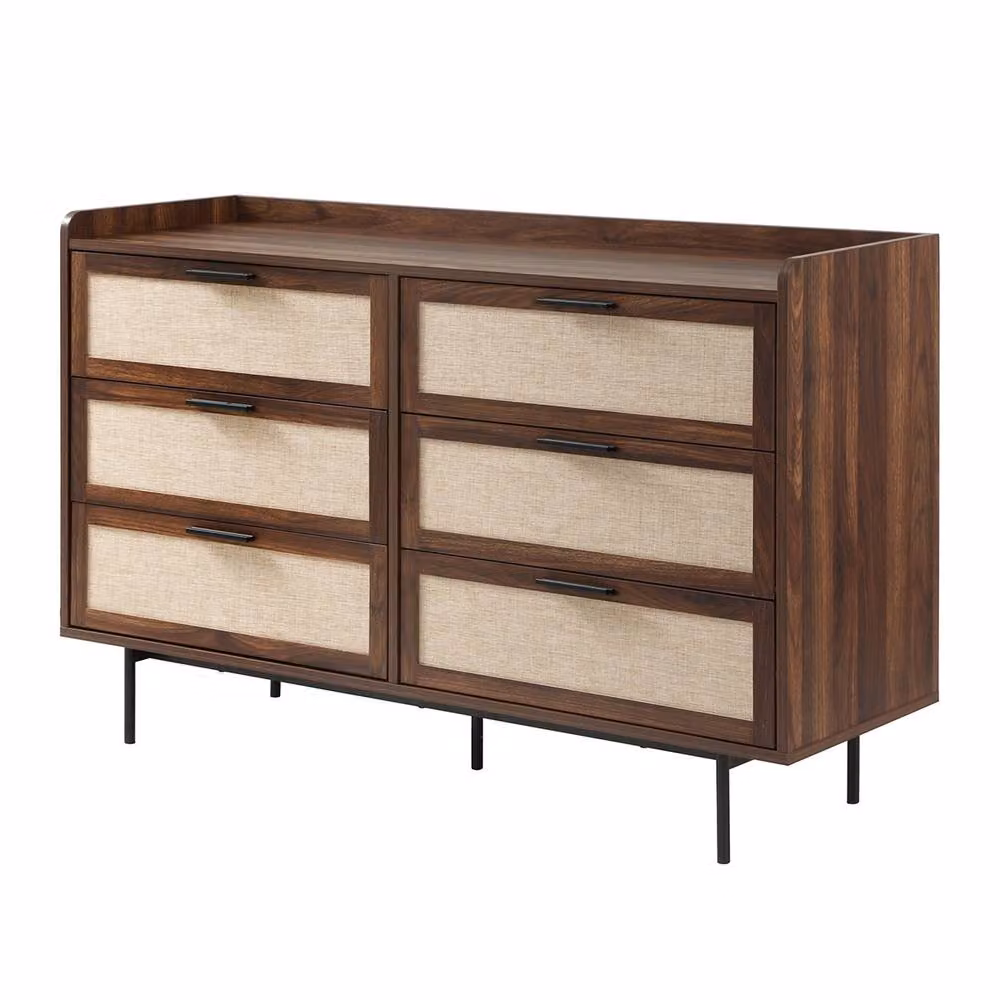 CALICOSY Jetson 6-Drawer Walnut Chest with Fabric Fronts in Dark Brown, Width: 120 cm – 3