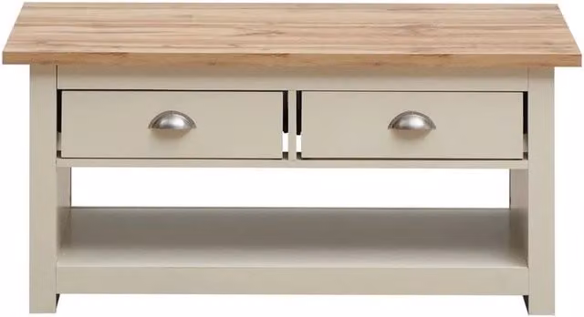 FLAVORA Beige Wood Coffee Table with 2 Drawers and 1 Shelf