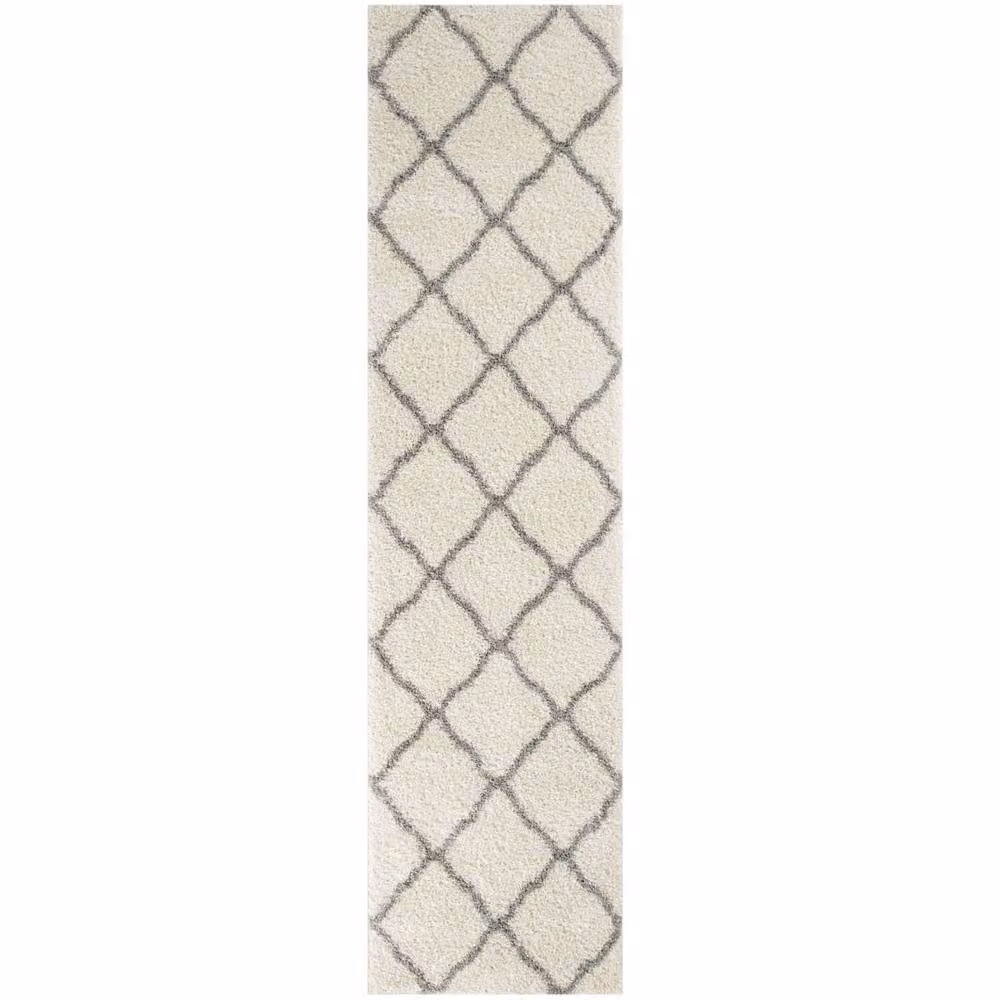 THE RUGS Moroccan Shaggy Area Rug in White and Grey, W: 60 cm, L: 110 cm, H: 3 cm – 5