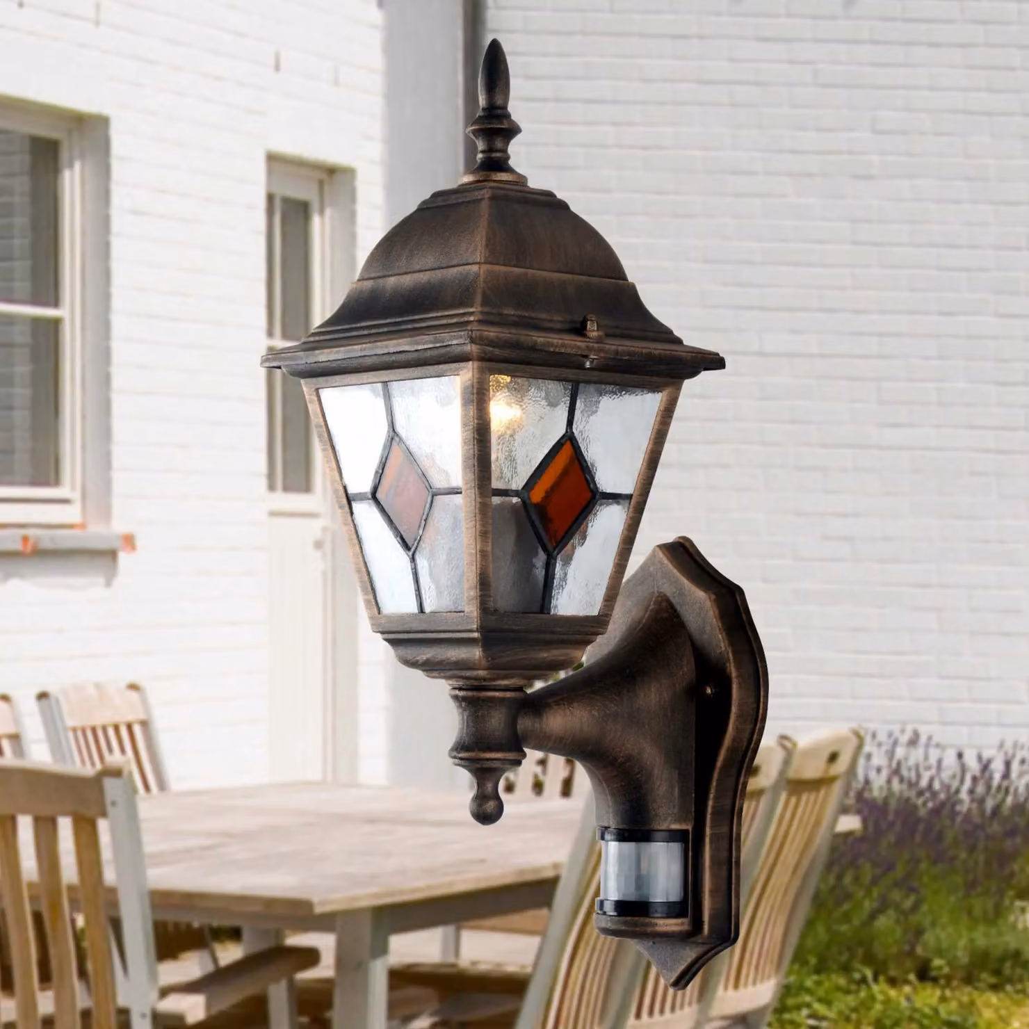 First Choice Lighting Morecambe Black and Brushed Gold Motion Sensor LED Outdoor Wall Lantern – 5