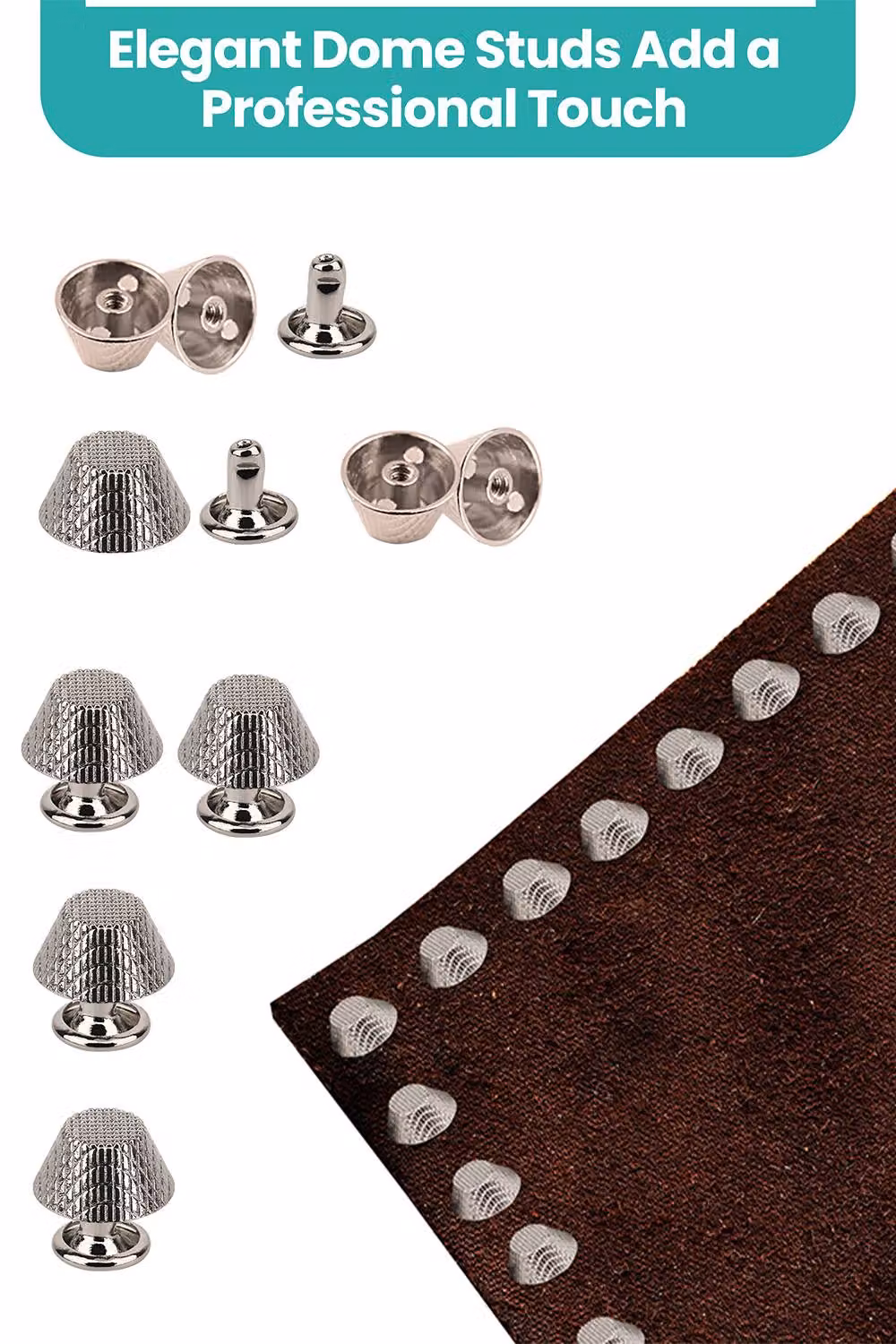 Neel Blue Silver Etched Mushroom Bag Feet Rivets with 9mm Tubular Studs, 14mm, 25pcs – 3