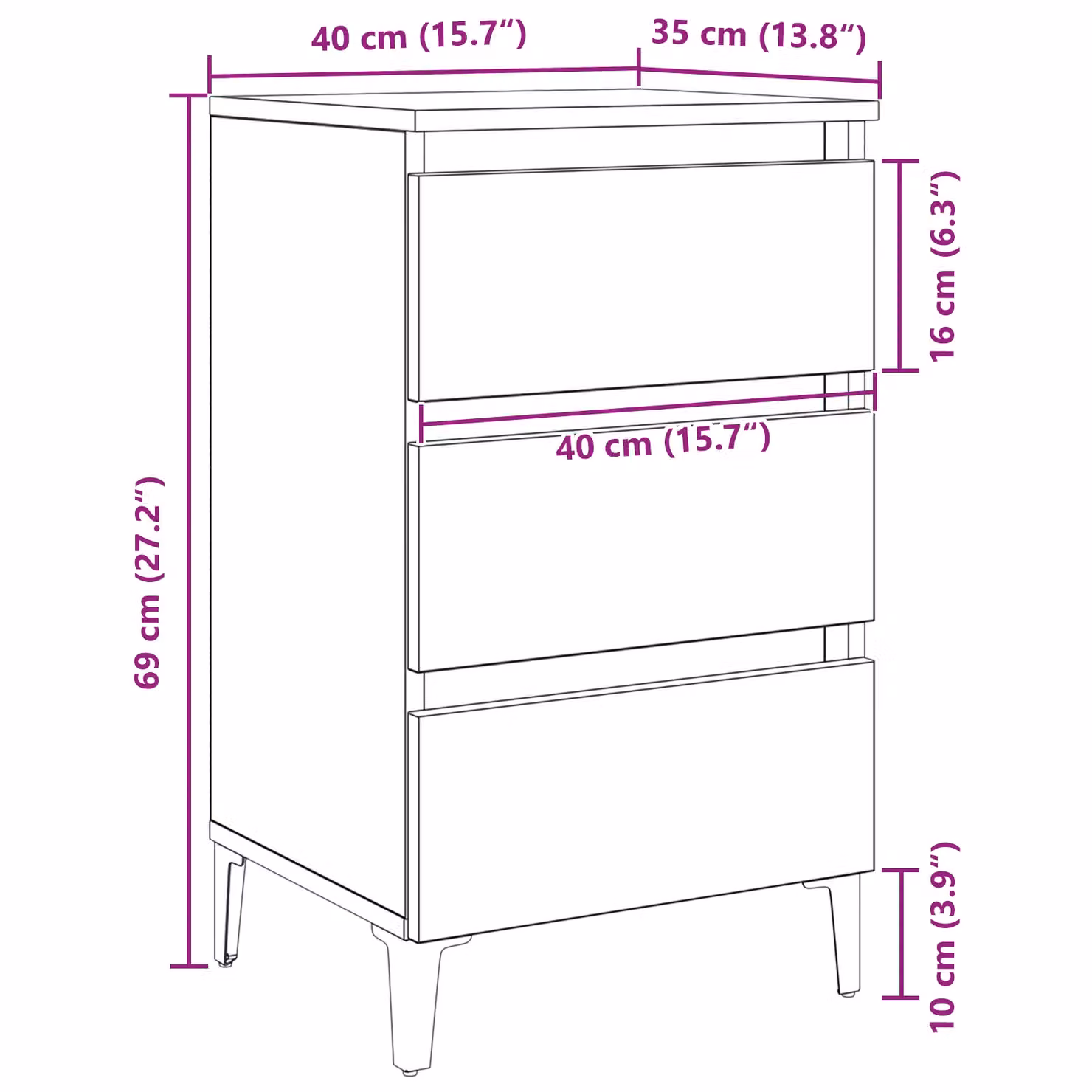 Berkfield Home Bedside Cabinet in Black Oak with Metal Legs, W/D/H: 40 x 35 x 69 cm – 5