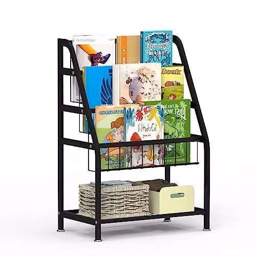 Huhote Kids Bookshelf and Toy Storage Organizer in Black – 1