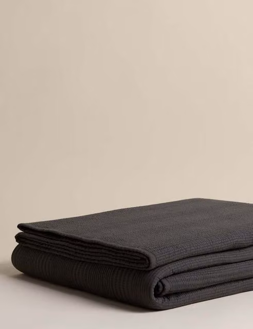 M&S Cotton Rich Ribbed Bedspread in Charcoal Grey