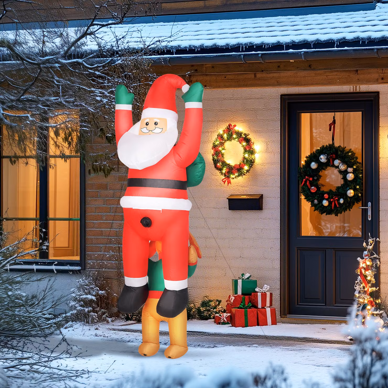 Outsunny 7ft Hanging Christmas Inflatable Santa with Dog featuring Built-in LED Lights for Indoor and Outdoor Decoration – 7