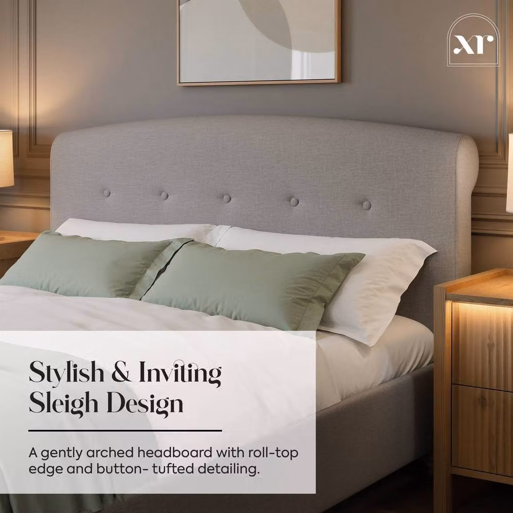 X Rocker Camille Upholstered Shadow Ottoman Double Sleigh Bed in Grey, 140 x 200 cm – 2