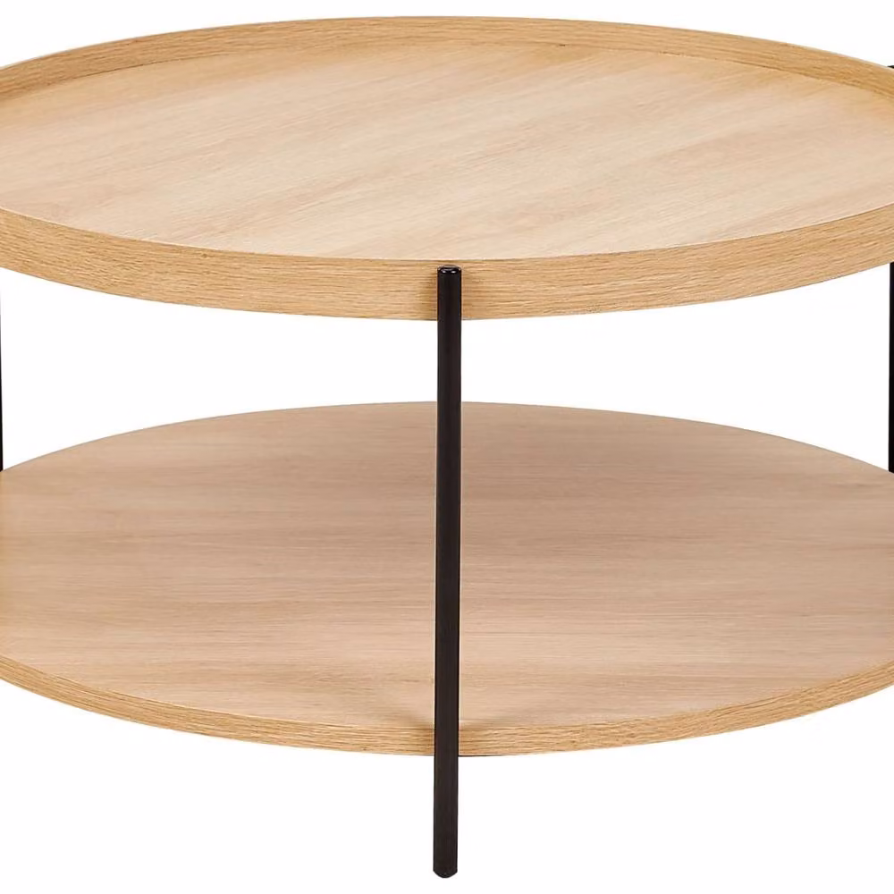 Wyld and Coco Round Coffee Table with Brown Wood Top and Black Powder-Coated Frame, Diameter: 78 cm – 2