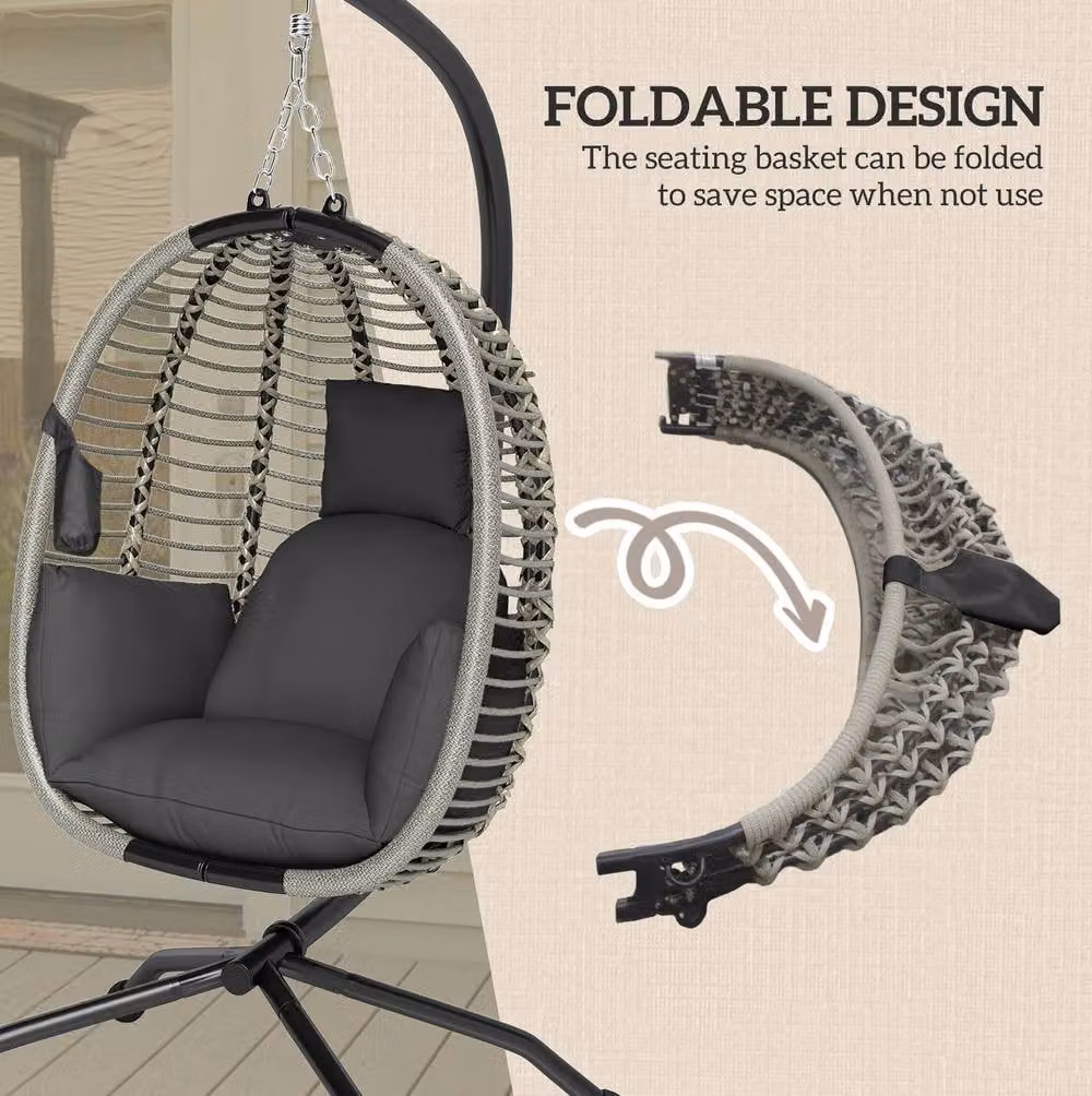 STILVORA Egg Chair with Stand and Foldable Fabric Seat in Grey – 5