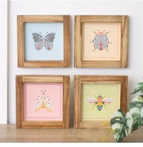 KDMD Set of 4 Multicolour Floral and Botanical Bug Framed Wall Art Prints