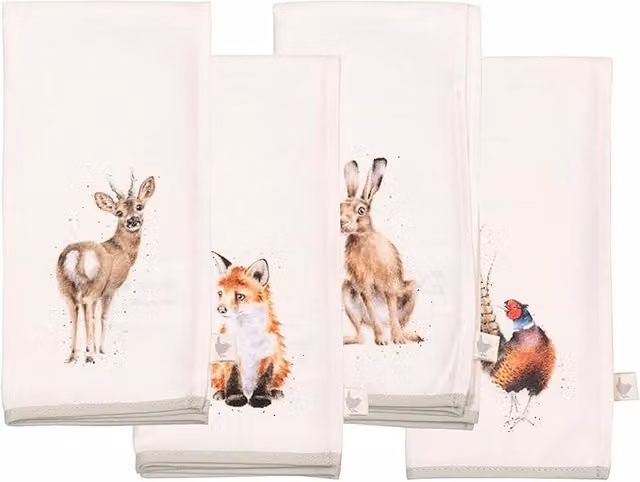 Wrendale Designs Set of 4 Multicolour Woodland Animal Cotton Napkins