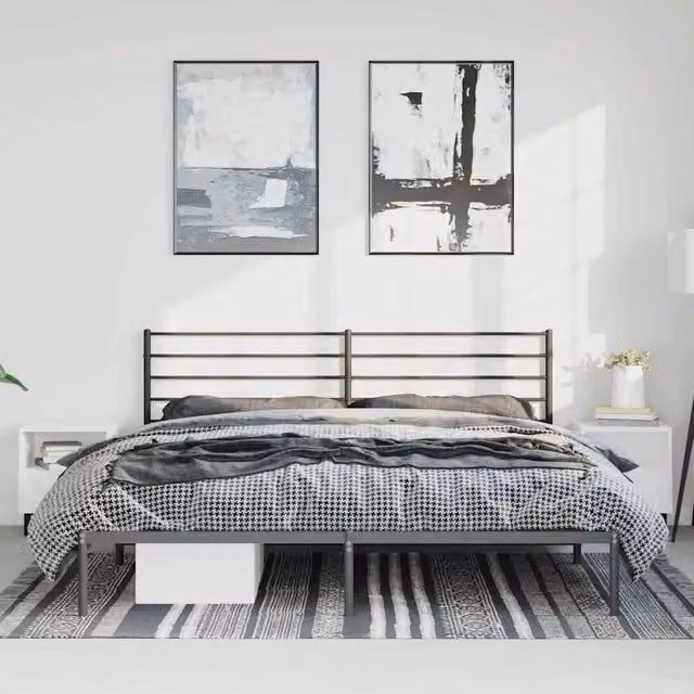 Berkfield Home Metal Bed Frame with Headboard in Black, W: 193 cm, D: 198 cm, H: 90 cm – 1