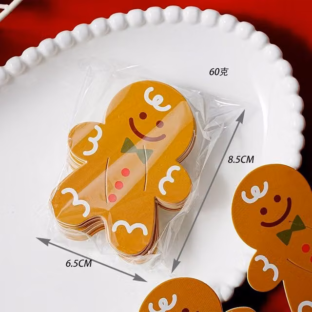 Leaper 50-Piece Gingerbread Man Christmas Pattern Lollipop Decorative Paper Cards in Yellow