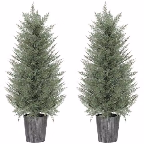 HOMCOM Set of 2 Green UV Resistant Artificial Cypress Trees, Height: 90 cm