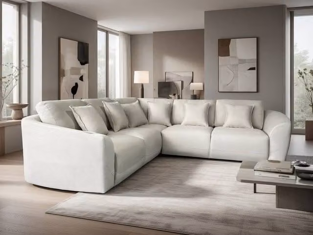 DS Living The Veneto 5 Seater L-Shape Lounger Sofa in Cream Fabric