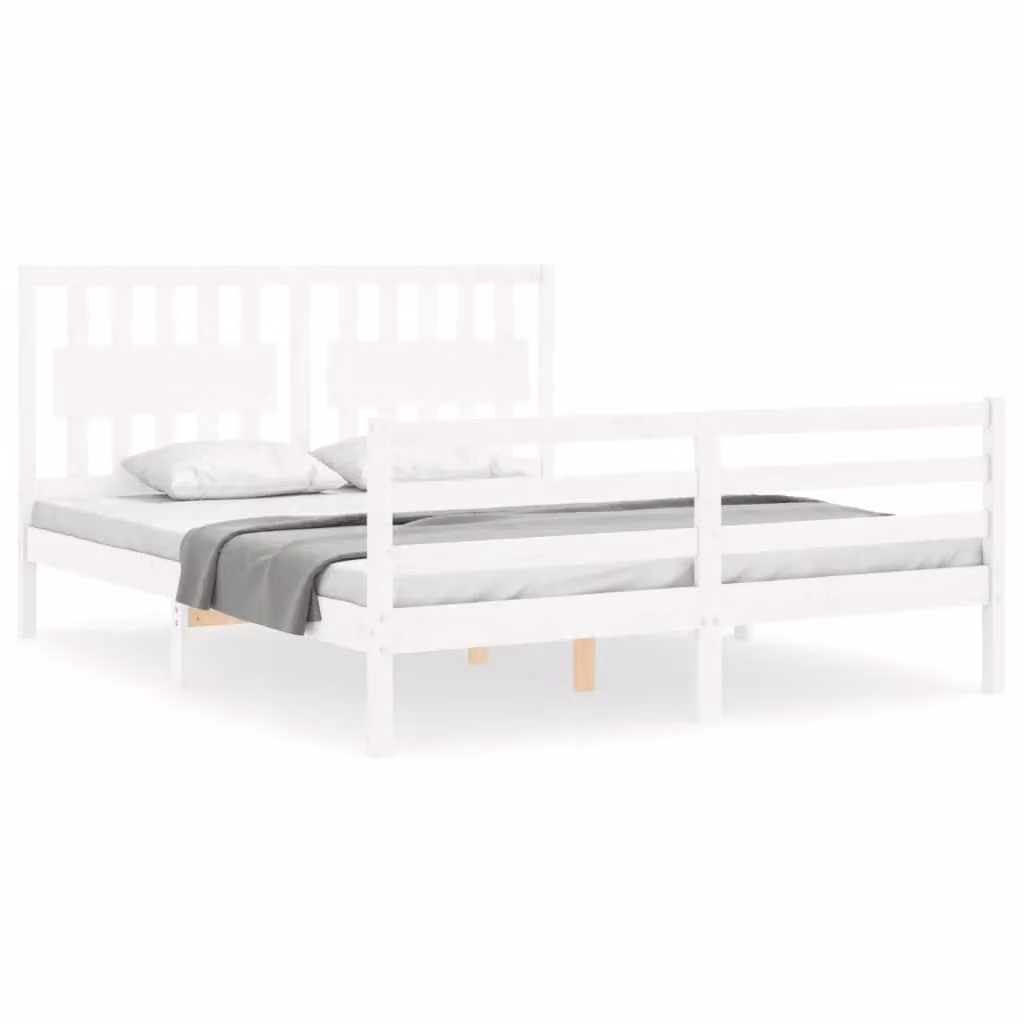 Berkfield Home Solid Wood Bed Frame with Headboard in White, 160 x 200 cm – 2