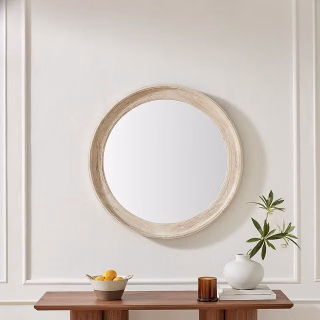 FurnitureboxUK Rebecca Round Oak Wood Wall Mirror, White, Diameter: 80 cm