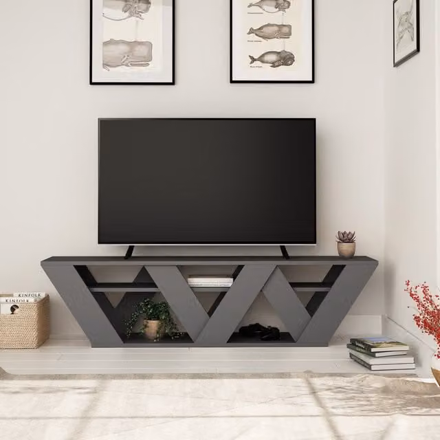 Decortie Ralla Modern TV Stand Entertainment Unit in Anthracite Grey, Width: 158 cm – 1