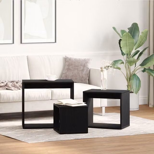 Berkfield Home Nesting Tables Set of 3 in Black Oak Matt MDF – 1