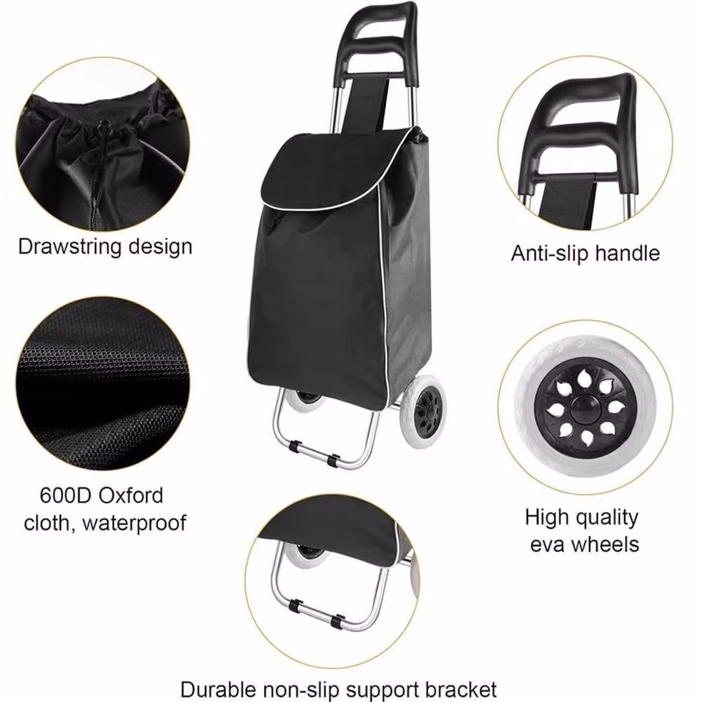 EONLION Lightweight Folding Shopping Trolley with 2 Wheels and Bag in Black, Height: 100 cm – 3