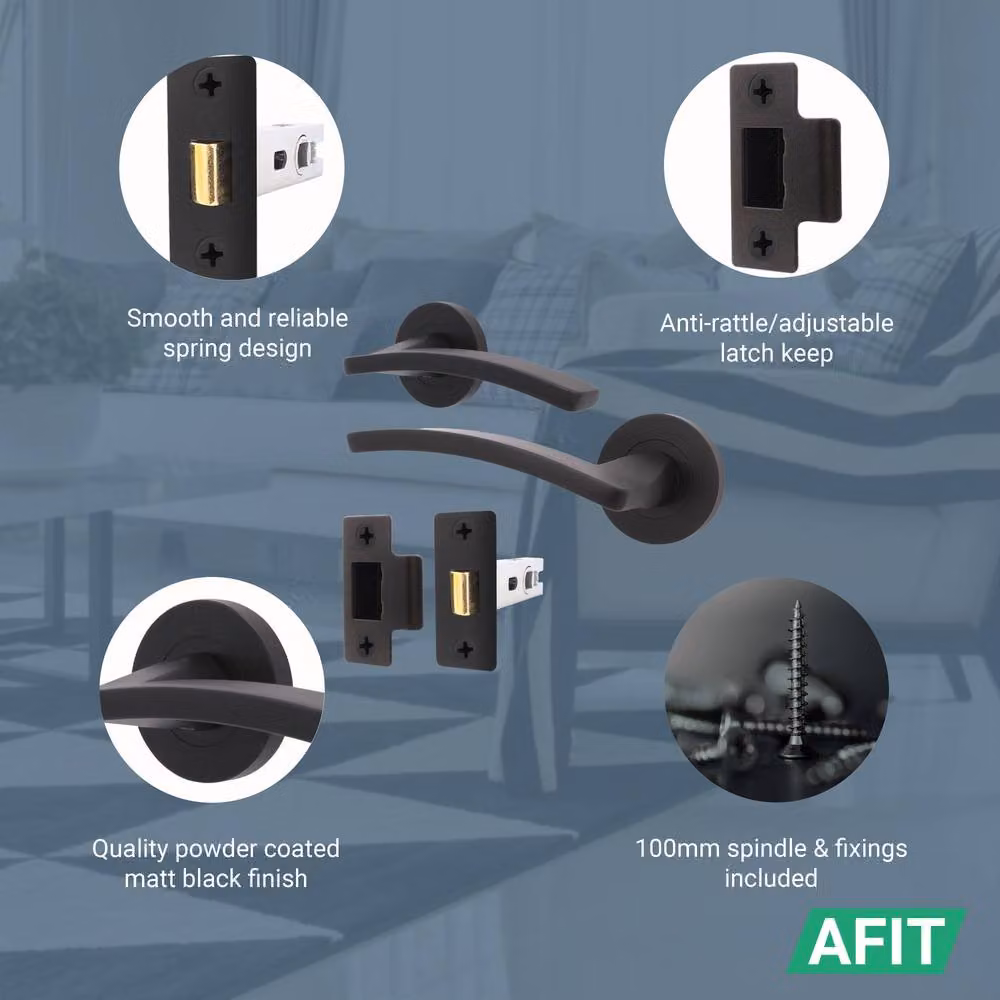 AFIT Matt Black Aluminium Internal Door Handle and Latch Set – 3