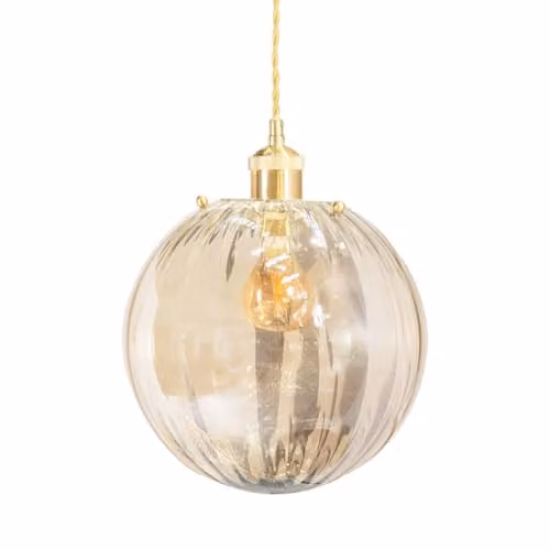 ValueLights Amber Tinted Ribbed Glass Globe Easy Fit Ceiling Light Shade with LED Bulb, Width: 25 cm