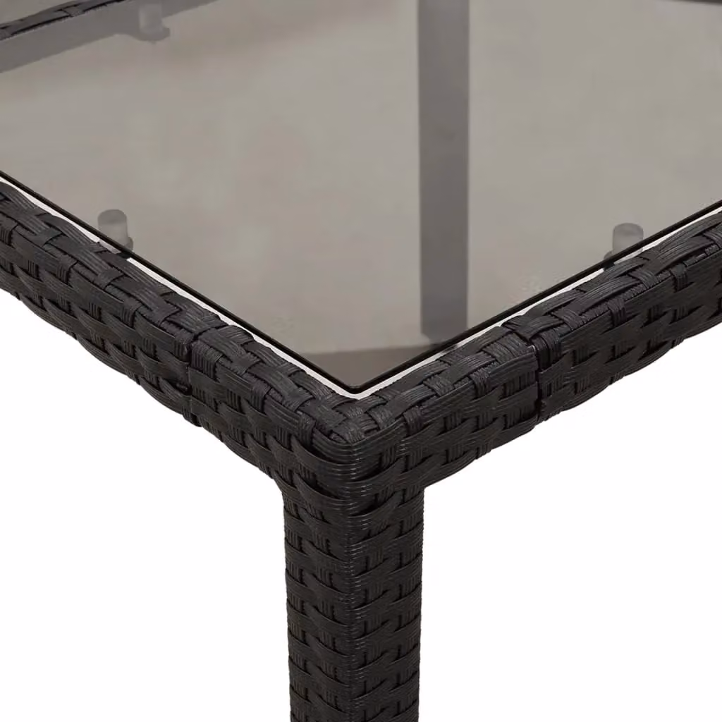 Berkfield Home Modern Black Poly Rattan Garden Table with Glass Top, W: 190 cm, D: 90 cm, H: 75 cm – 5