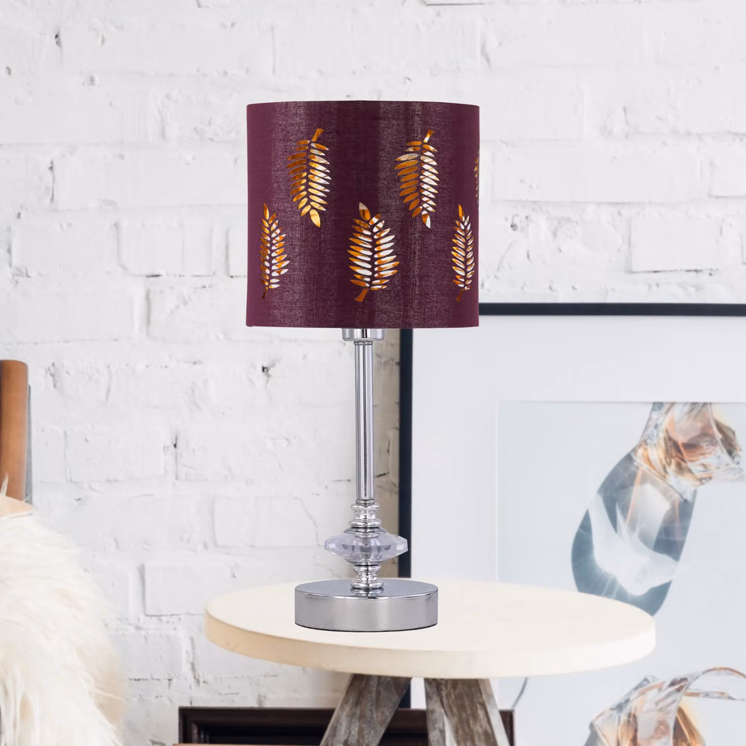 First Choice Lighting Chrome Jewelled Table Lamp with Red Fabric Fern Shade in Silver, H 33.0 cm x W 15.5 cm x D 15.5 cm – 2
