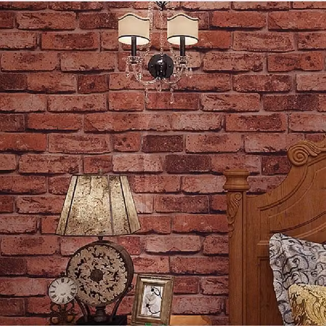 Livingandhome Red 3D Realistic Brick Stone Look Geometric Industrial Wallpaper