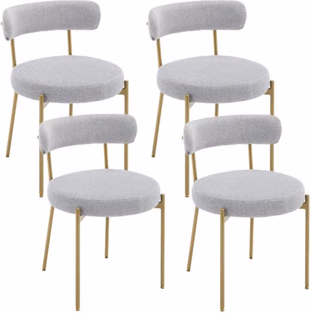 Home Touch Interiors Modern Grey Bouclé Fabric Upholstered Dining Accent Tub Chairs with Armrests and Curved Backrest (Set of 2)
