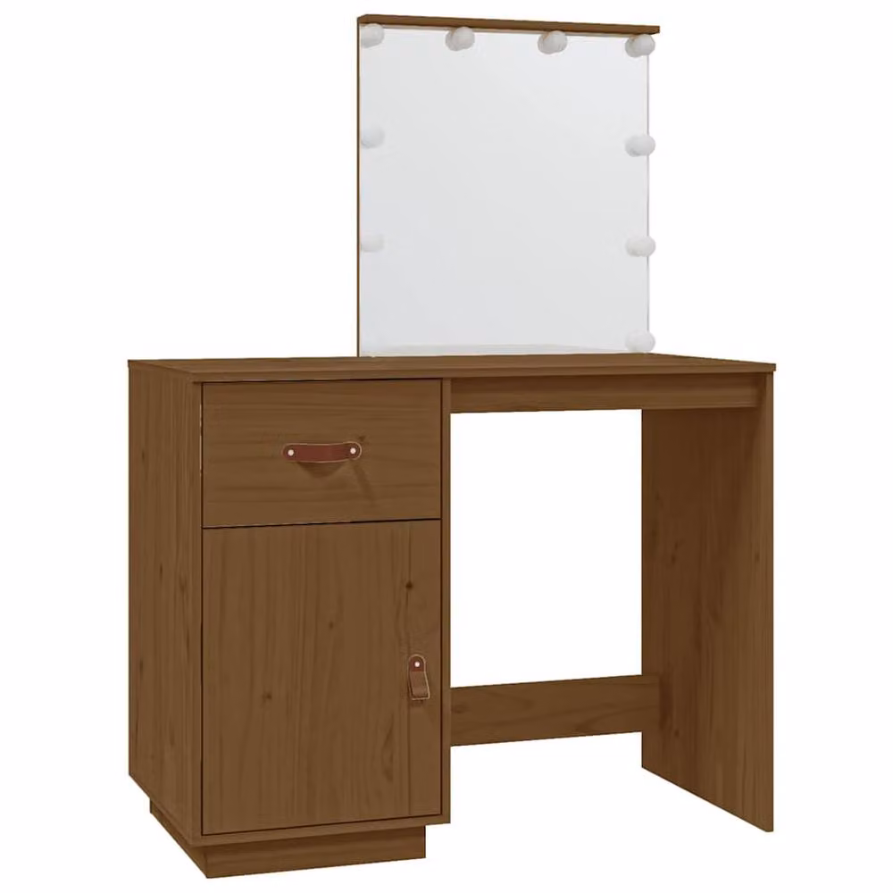 Berkfield Home Beautiful Dressing Table with Hollywood LED in Honey Brown, W: 95 cm, D: 50 cm, H: 133.5 cm – 2