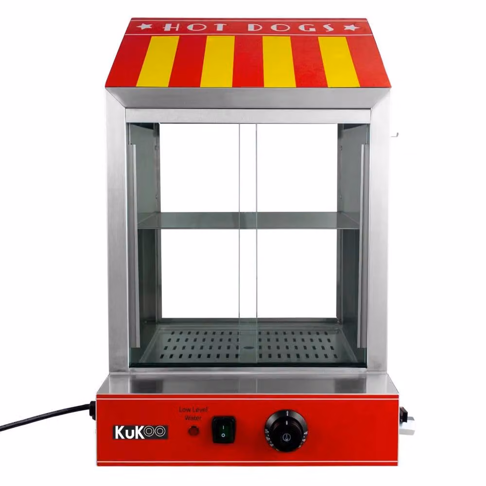 KuKoo Commercial Hot Dog Steamer and Cart in Red and Yellow Stainless Steel – 2