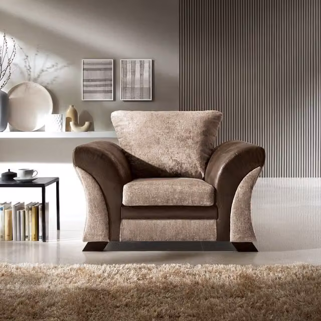 Abakus Direct Farrow Tub Armchair in Brown and Beige Crushed Chenille – 1