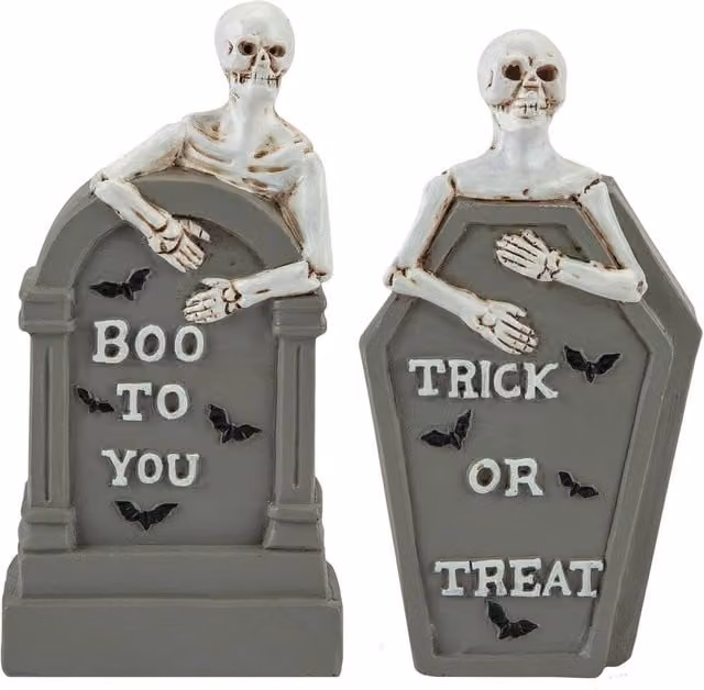 VFM e-Store Halloween Tombstone Skeletons Trick Or Treat-Boo-Spooky 2 Pack in Grey – 1