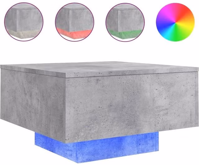 Berkfield Home Modern Square Coffee Table with LED Lights in Concrete Grey, W/D/H: 55 x 55 x 31 cm – 1