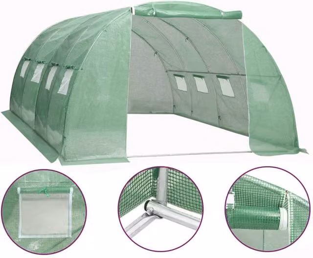 Berkfield Home Green Freestanding Greenhouse with Curved Windows and Galvanised Steel Frame, W/D/H: 400 x 400 x 200 cm – 1