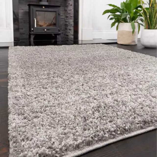 The Rug House Silver Grey Modern Shaggy Rectangular Rug W: 150 cm, D: 80 cm
