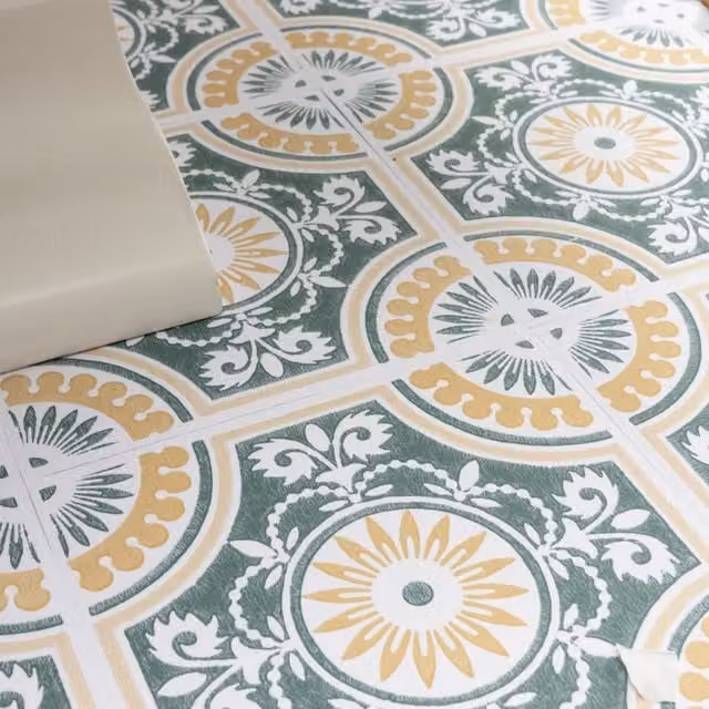 Fine Decor Self-Adhesive Vintage Yellow Vinyl Floor Tiles, 0.93sqm