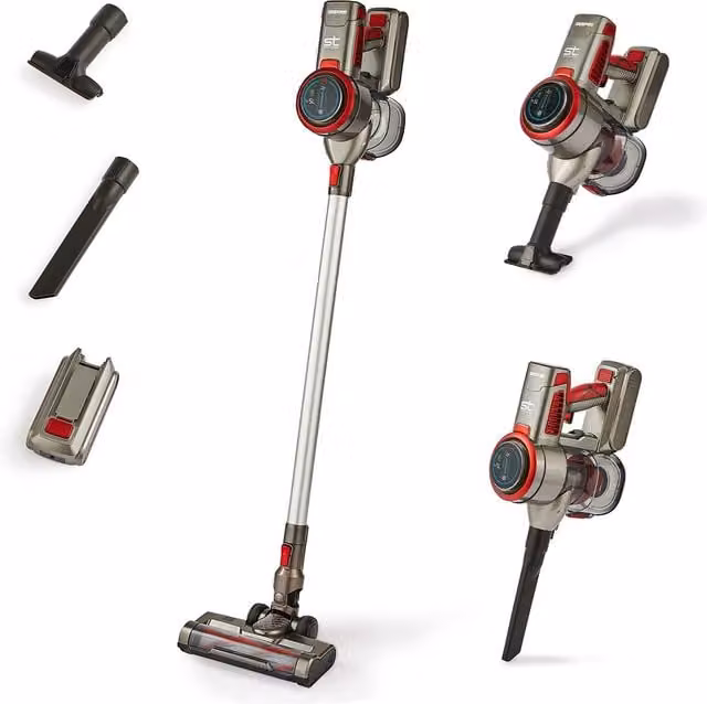 Geepas Red Cordless Bagless Vacuum Cleaner with HEPA Filter and LED Display – 1