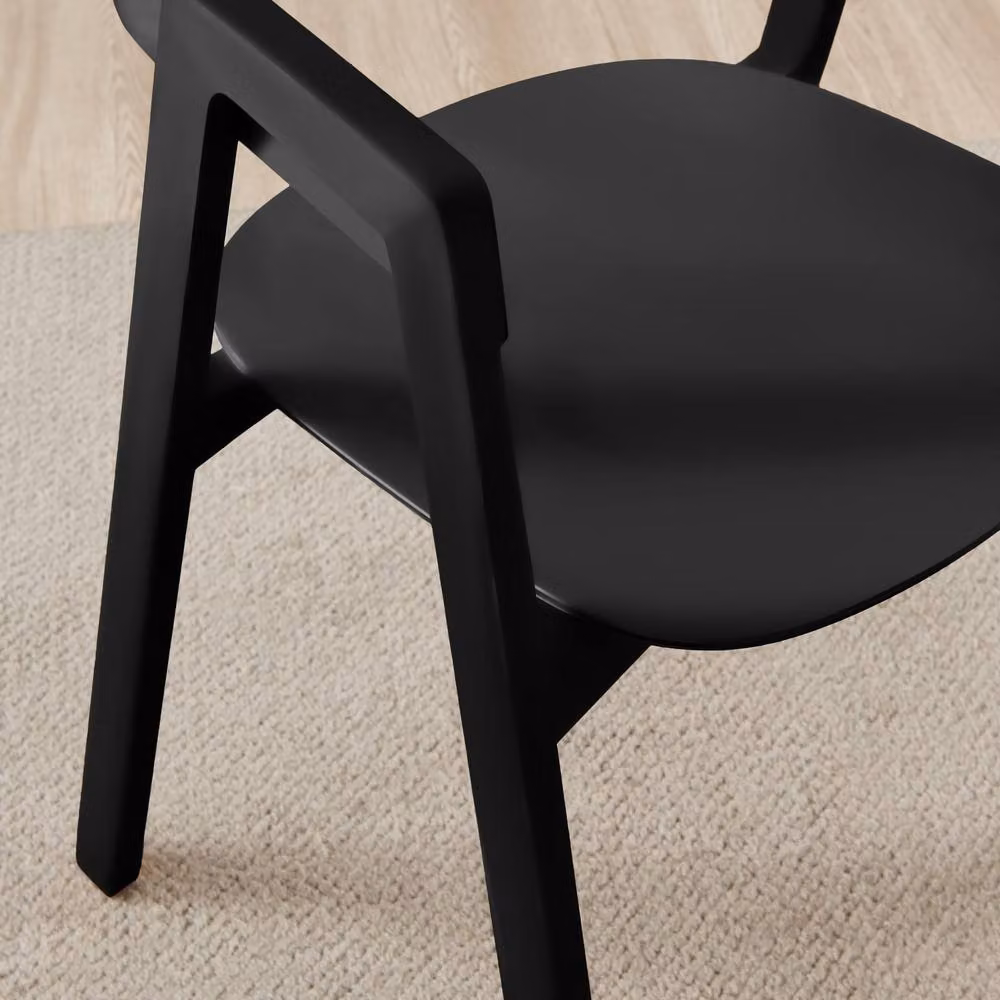 FurnitureboxUK Set of 2 Masa Black Solid Wood Dining Chairs with Armrests – 3