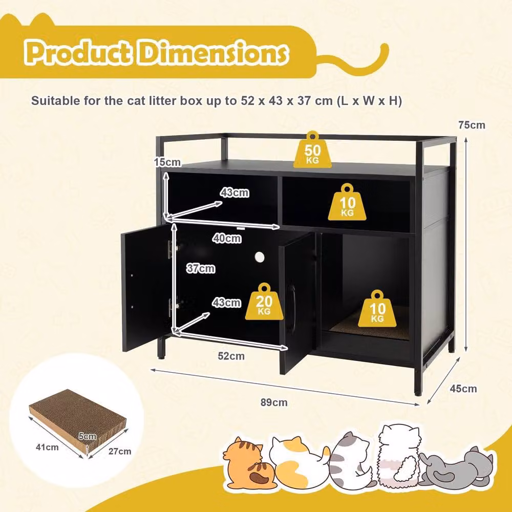 Costway Large Wooden Cat Litter Box Enclosure and Hidden Cabinet in Black and Gold – 2