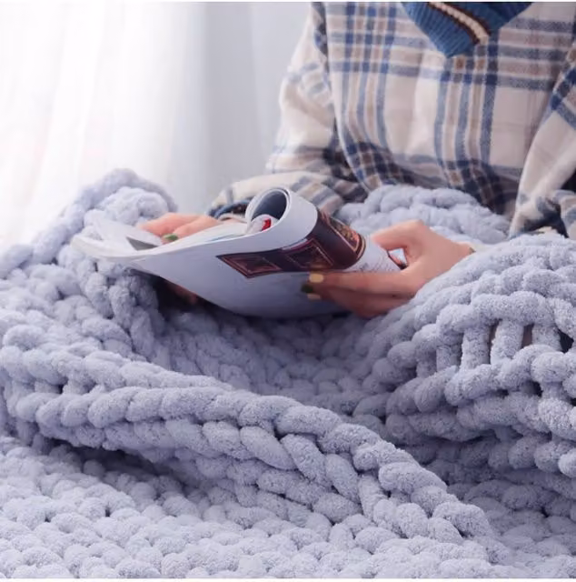 Living and Home Grey Hand-Woven Fluffy Chenille Throw Blanket, W/D/H: 100 x 120 cm – 1