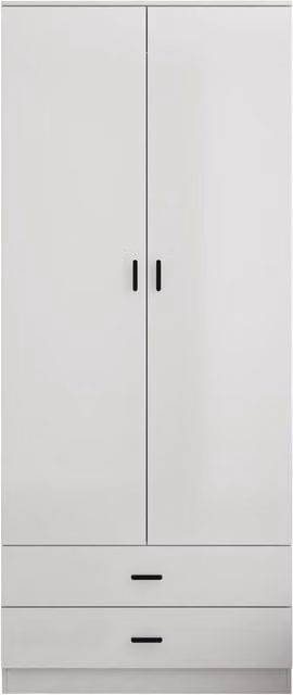 URBNLIVING Gloss 2 Door Wardrobe with 2 Drawers in Grey, W: 135 cm, H: 180 cm, D: 46 cm