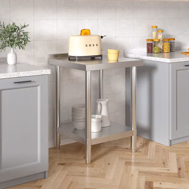 Darphe Commercial Stainless Steel Kitchen Work Table with Rear Upstand, Silver, Width: 60 cm