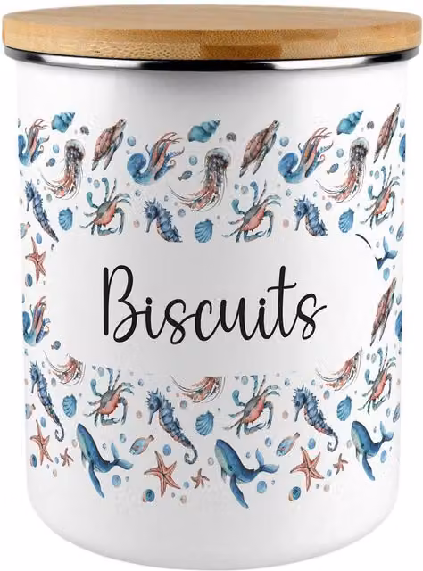 Purely Home Blue and White Enamel Biscuit Tin