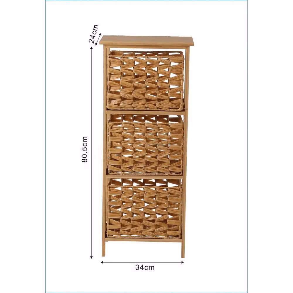 VOGREX 3 Drawer Bamboo and Rattan Bedroom Storage Chest in Beige – 2